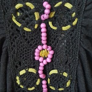 🆕👚✨ Free People Black Tank Top with Macrame bead bodice detail Medium NWT